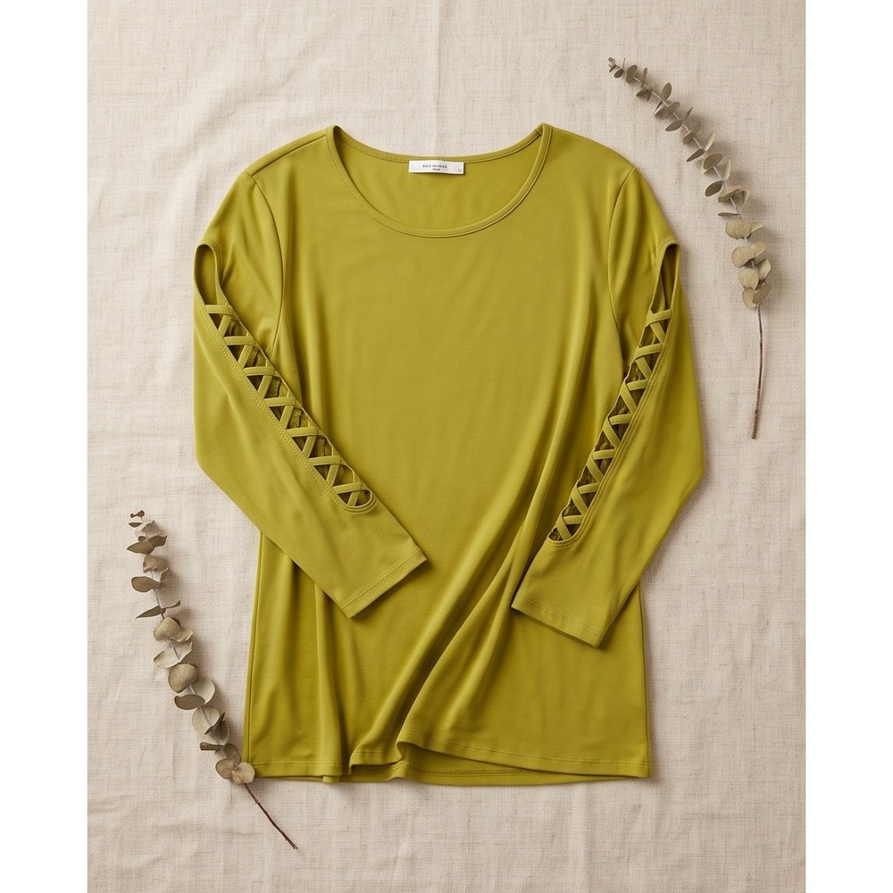 89th + Madison Womens Green 3/4 Sleeve Round Neck Criss-Cross Tunic Top 3XL
